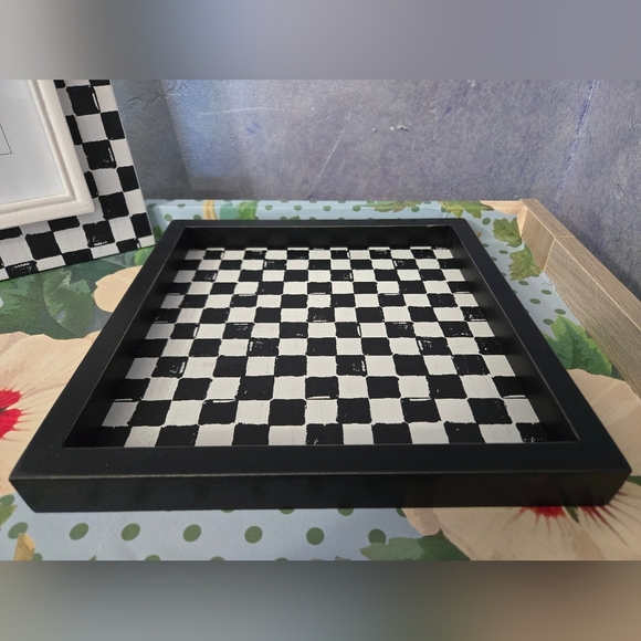Black and White Checkered Wooden Decorative Tray - Picture 2 of 5